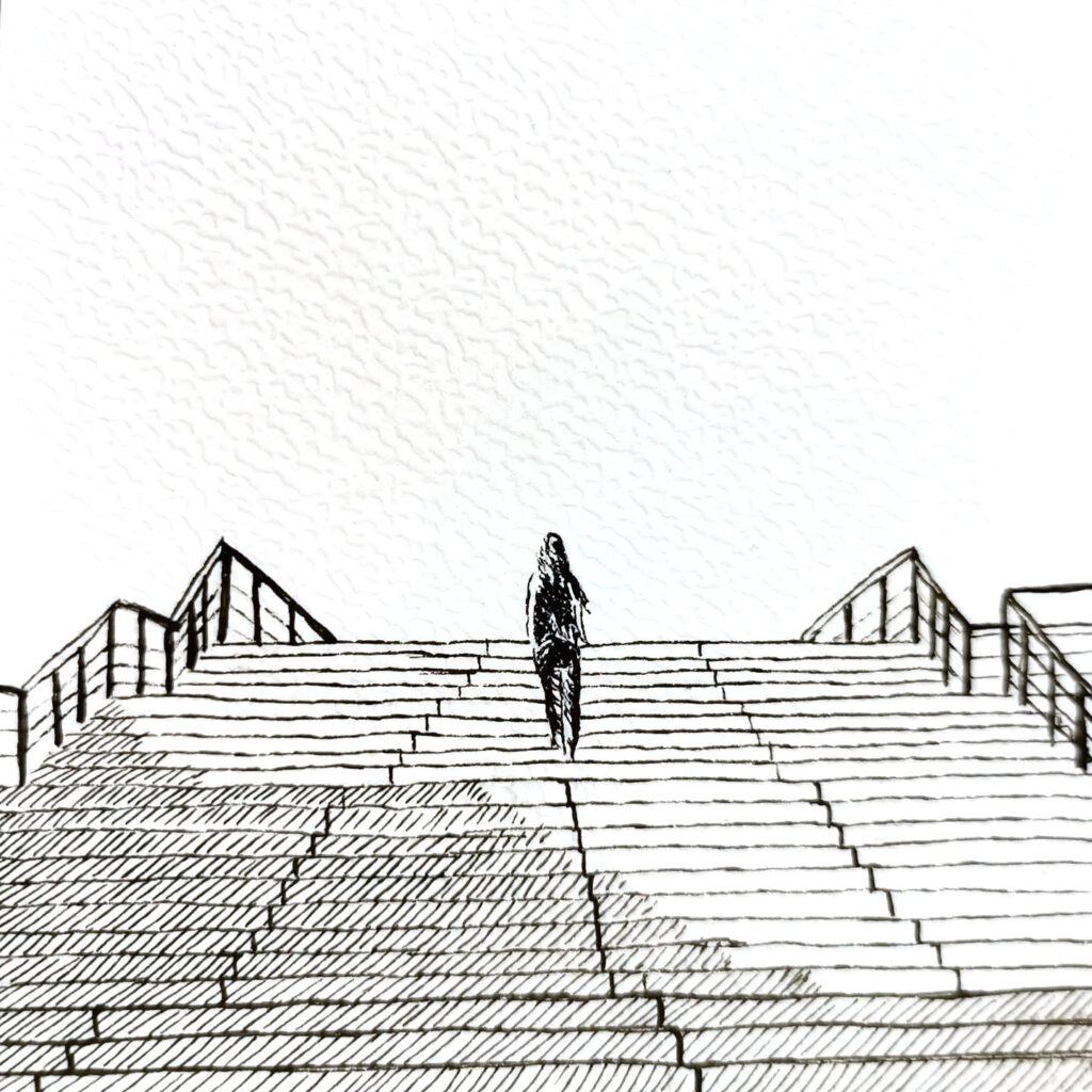 dessin escalier encre de chine