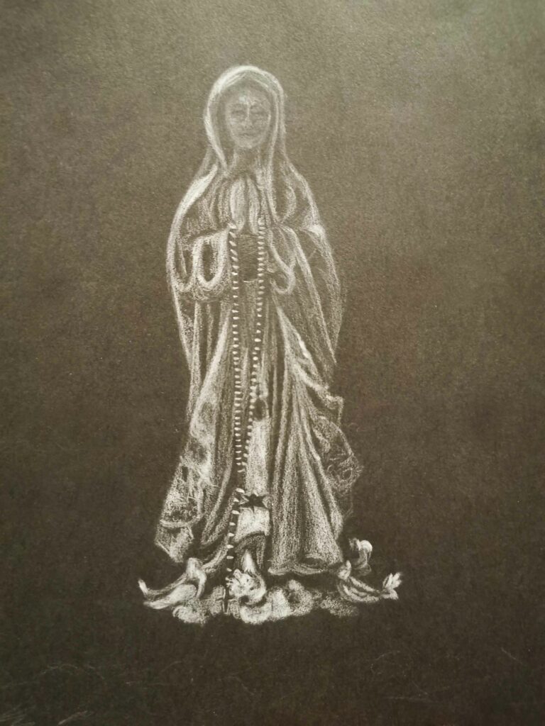 dessin crayon blanc sainte vierge