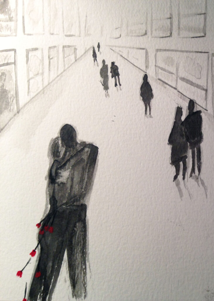 le baiser encre de chine fleur rouge