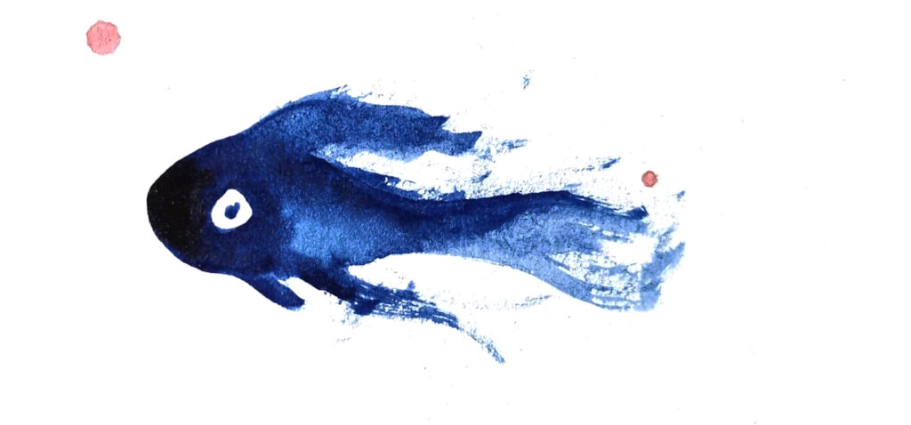 poisson bleue encre de chine