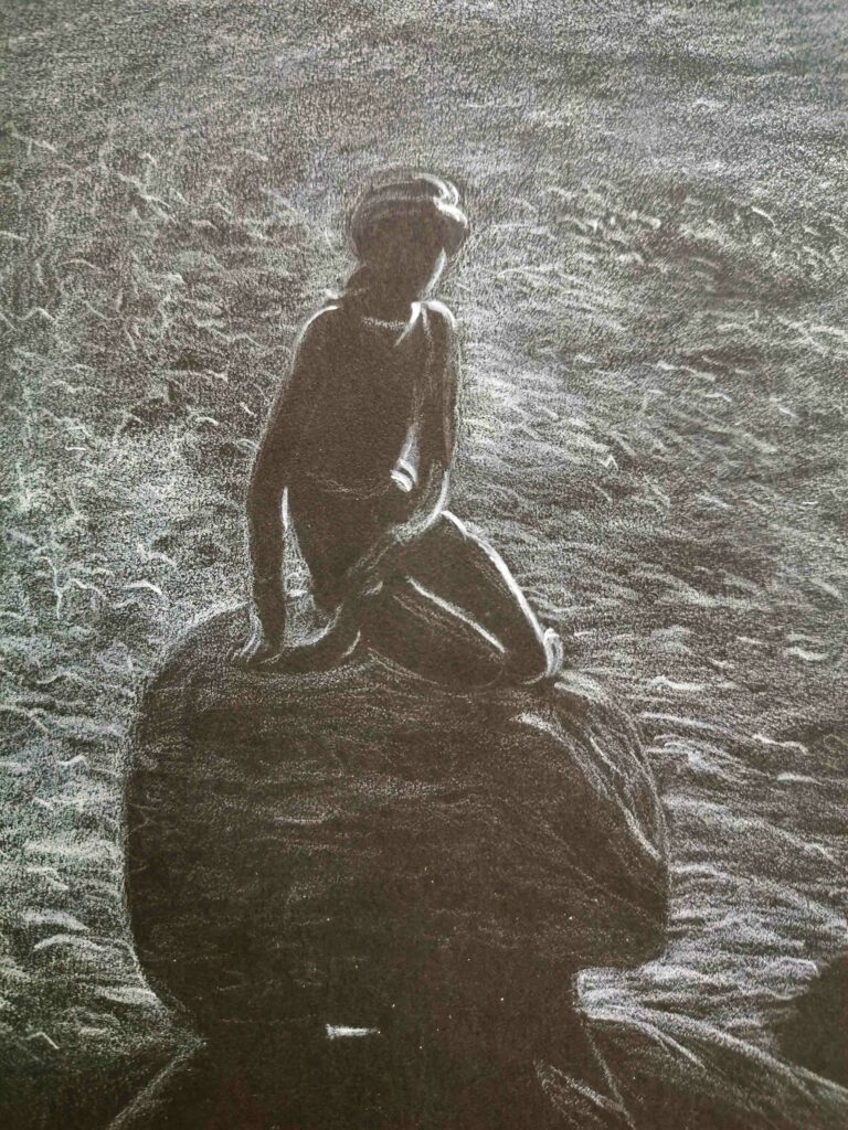dessin crayon blanc papier noir