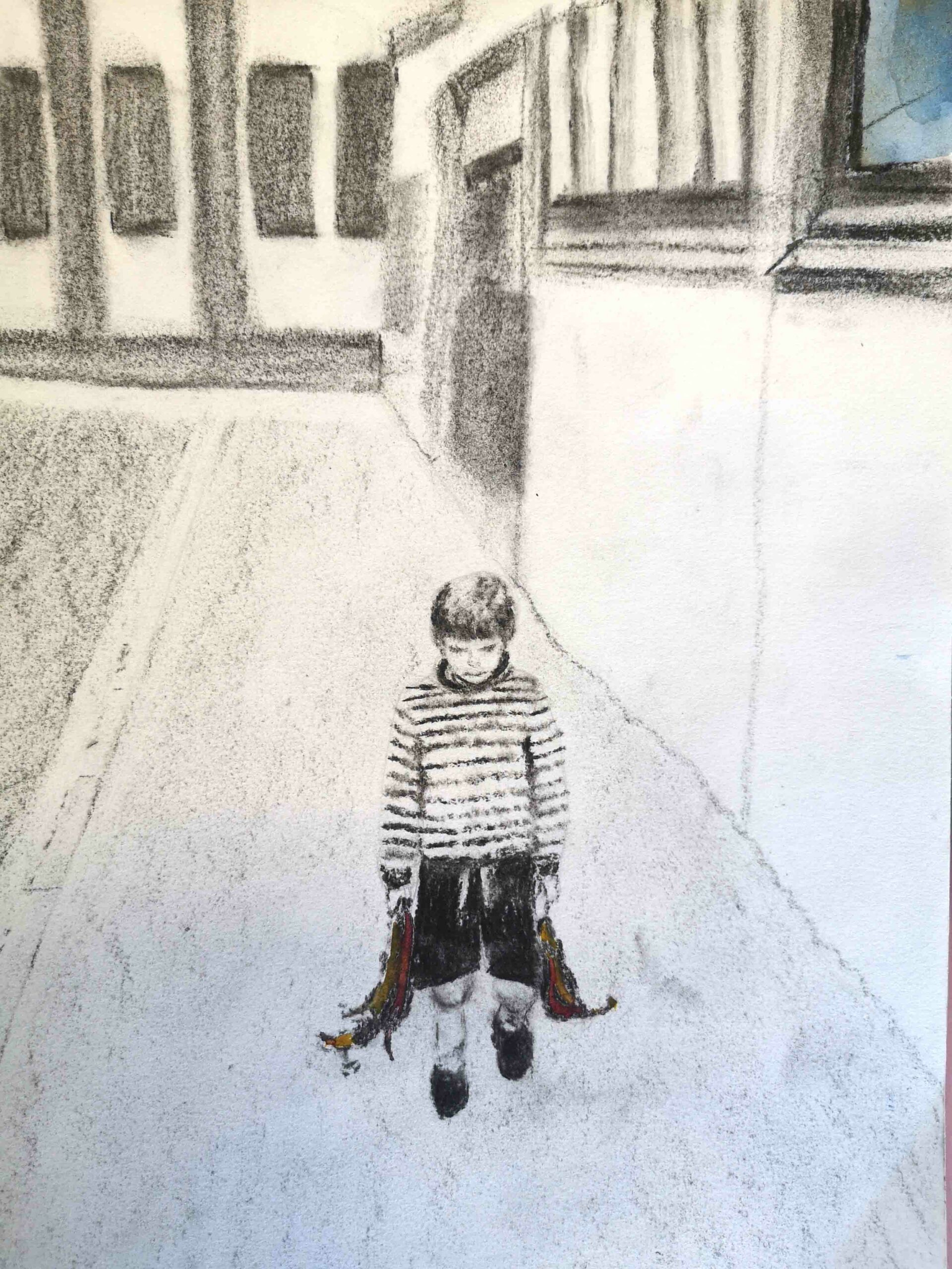garçon qui boude au fusain