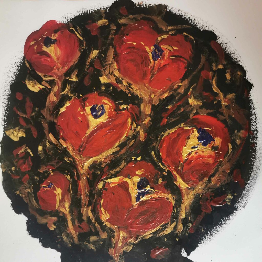 fleurs acrylique dorée
