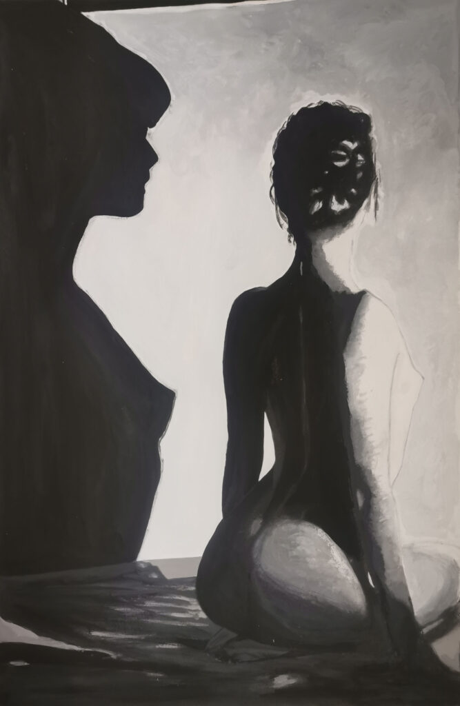 buste femme gouache noir et blanc peinture